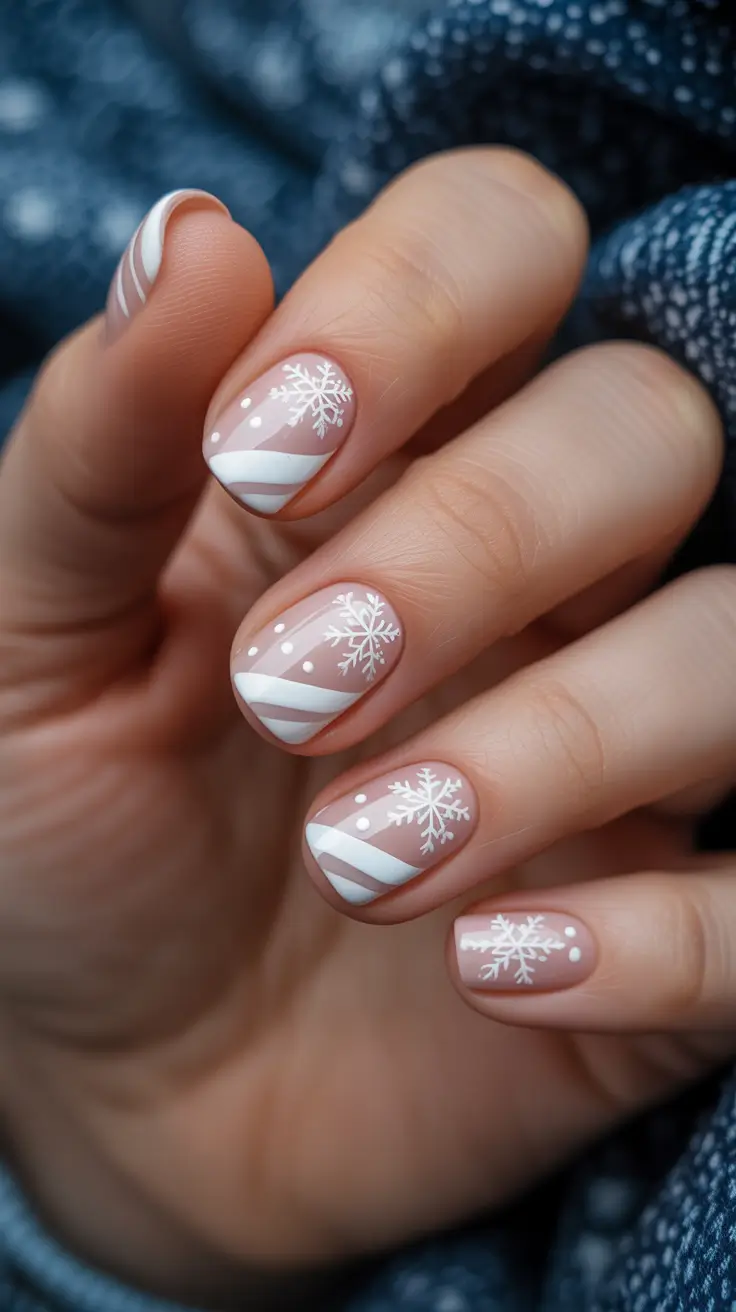 Pink Winter Nails 2025-2026 - Snowy Path Shorties