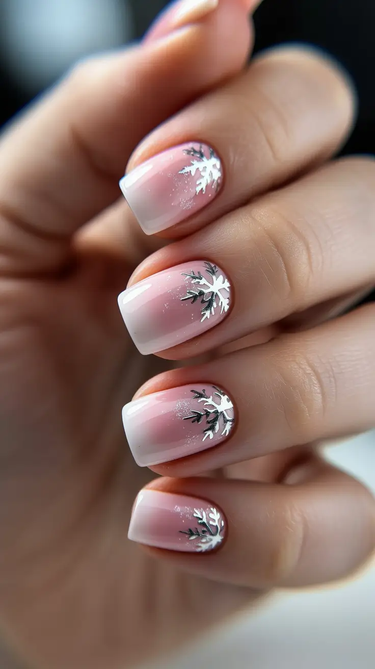 Pink Winter Nails 2025-2026 - Soft Ombre With Silver Flurries