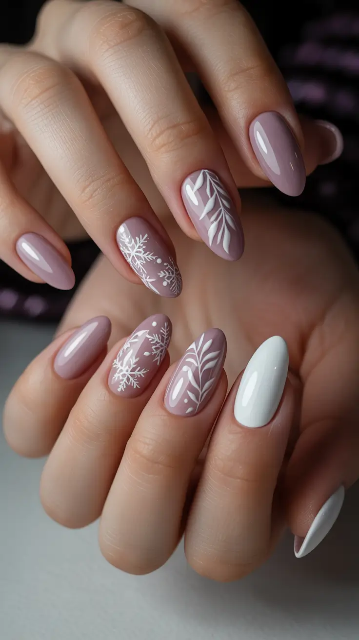 Pink Winter Nails 2025-2026 - Muted Mauve With Frosted Botanicals