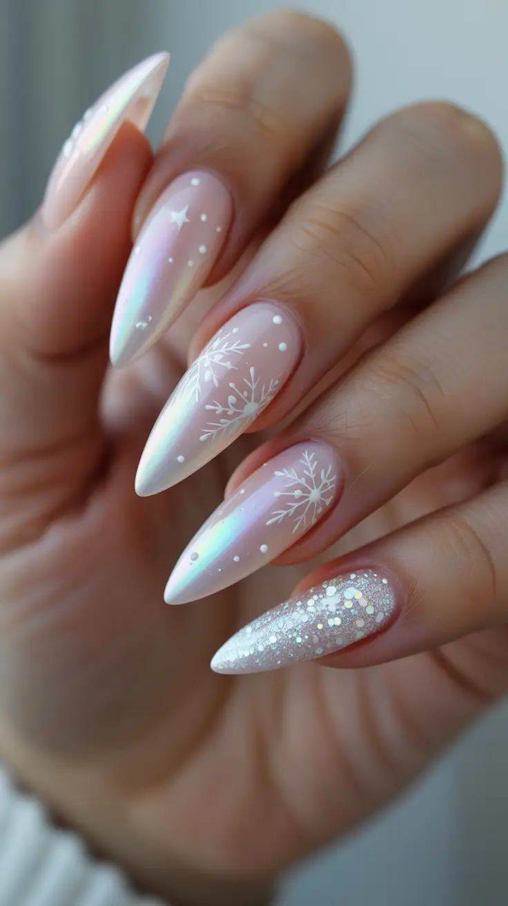 Pink Winter Nails 2025-2026 - Iridescent Aurora With Sugared Tips
