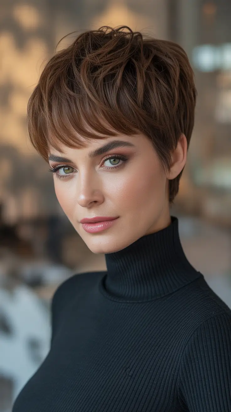 Short Haircuts for Winter 2025-2026 Micro Tousled Pixie With Brow-Breaking Fringe