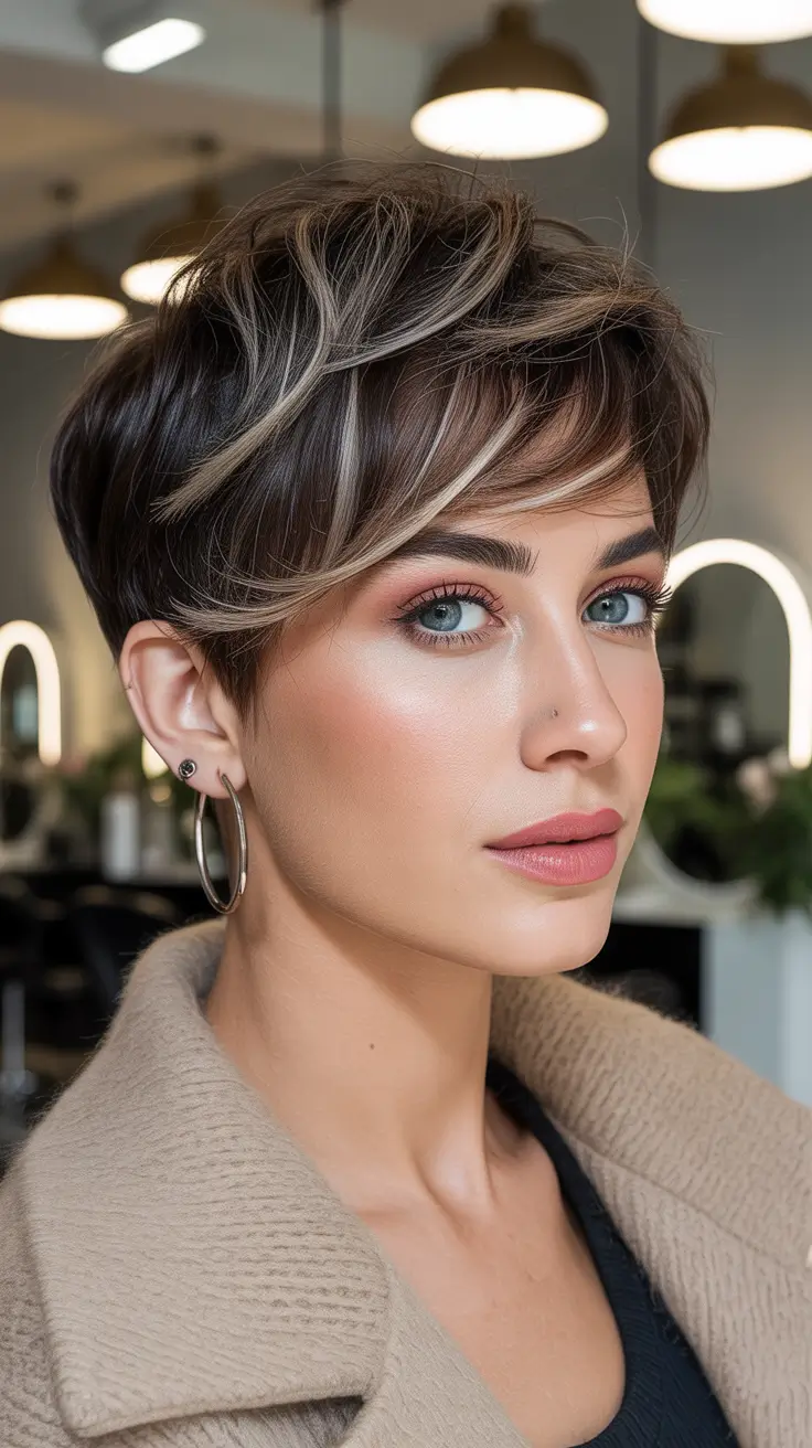 Short Haircuts for Winter 2025–2026 - Pixie With Ribbon Highlights And Feathered Fringe
