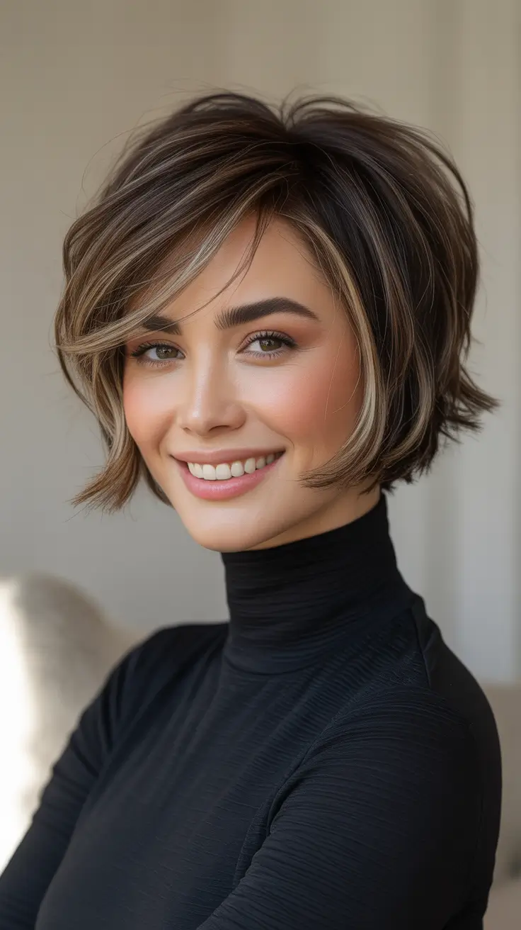 Short Haircuts for Winter 2025–2026 - Choppy Highlighted Shag-Bob With Face Frame