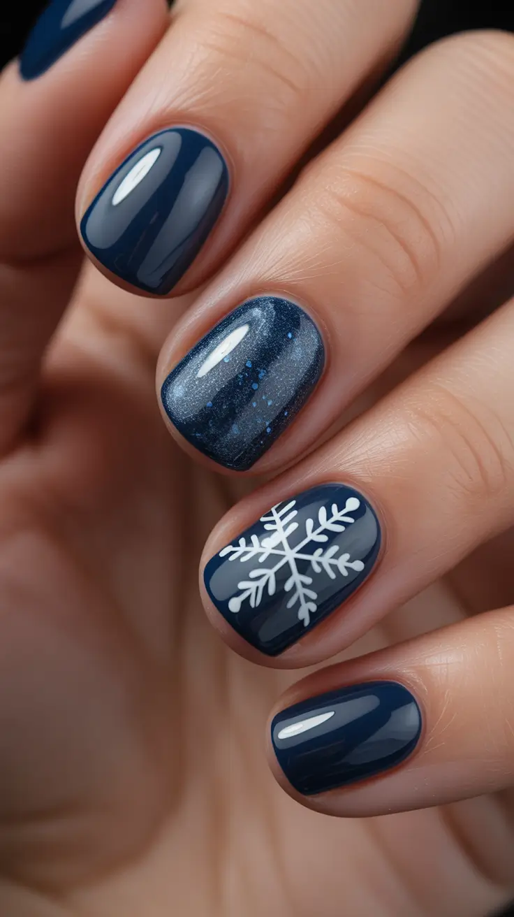 short winter nails ideas Midnight Snowflake Micro-Glitter