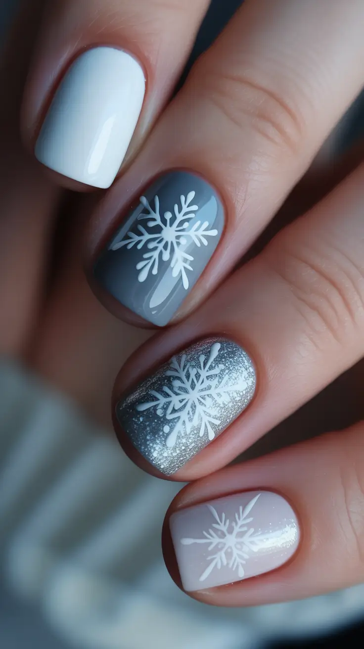 short winter nails ideas Frost-Melt Gradient in Grey, White, and Silver