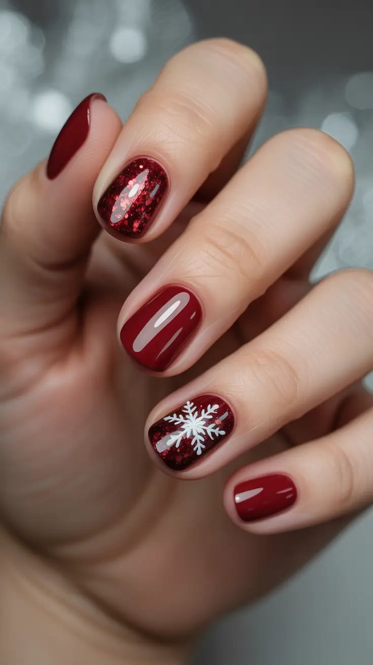 short winter nails ideas Garnet Snowflake Mix