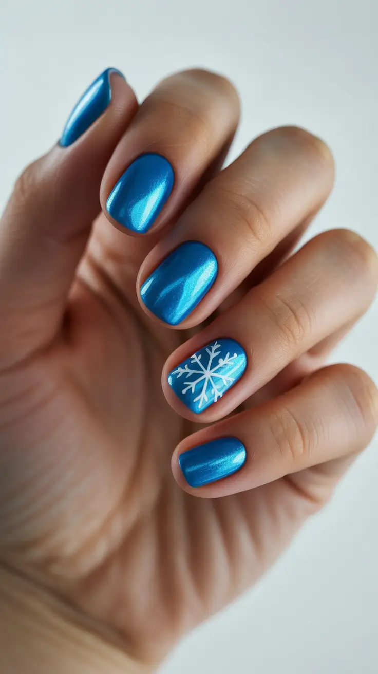 simple winter nails - Blue Frost Pop - Satin Sky With One Snowflake