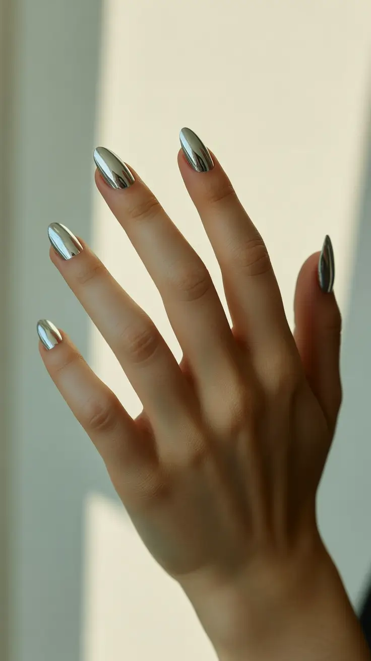 simple winter nails - Chrome Almond Minimalist Glow