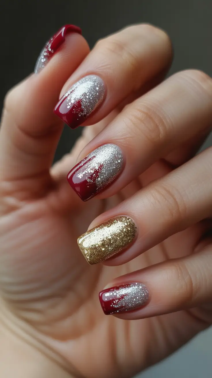 simple winter nails - Garnet Gradient With Gold Party Accent