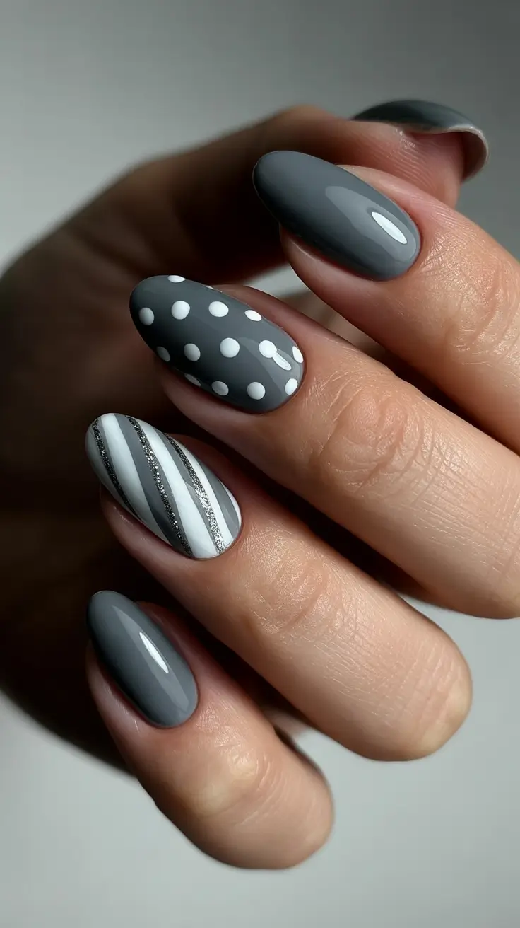 simple winter nails - Graphite Mix - Dots And Diagonal Stripes