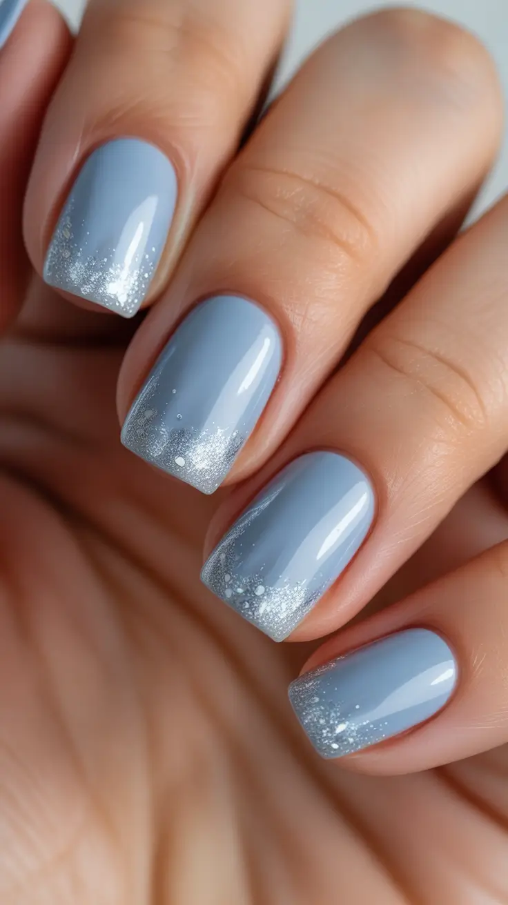 simple winter nails - Soft-Blue Snow Tips on Short Square