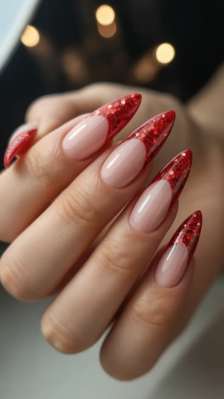 winter acrylic nails ideas - Scarlet Sparkle French