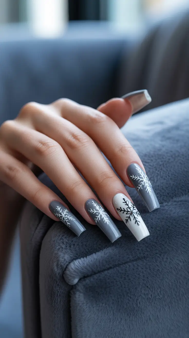 winter acrylic nails ideas - Charcoal Frost Coffins