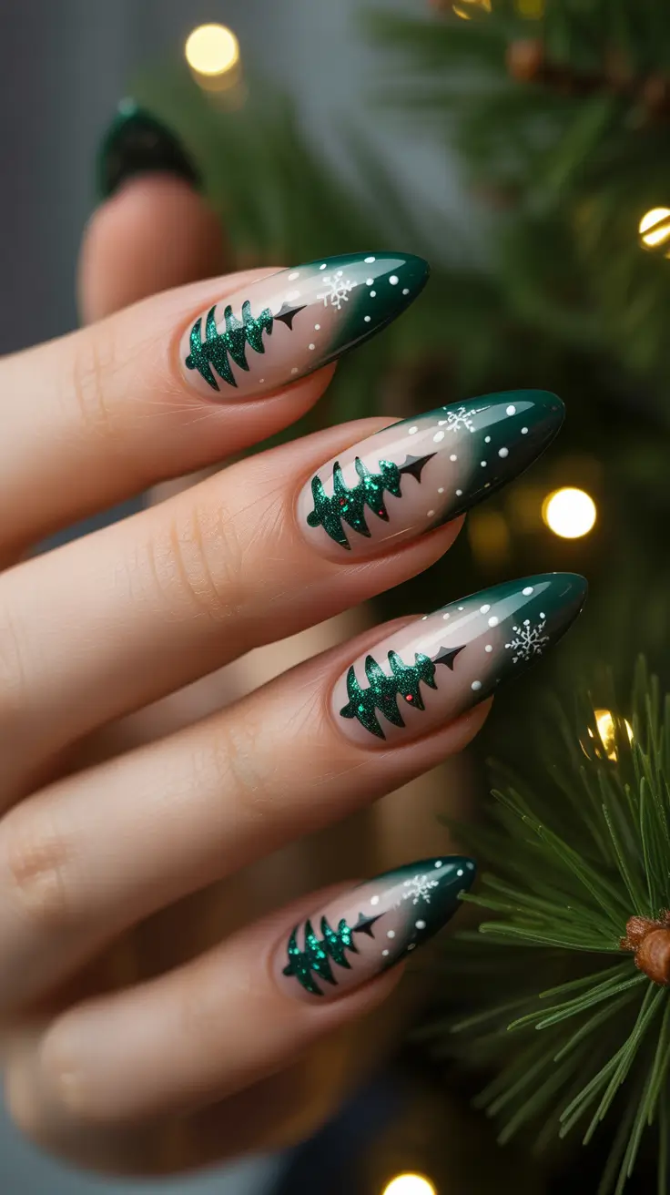 winter acrylic nails ideas - Evergreen Snowfall