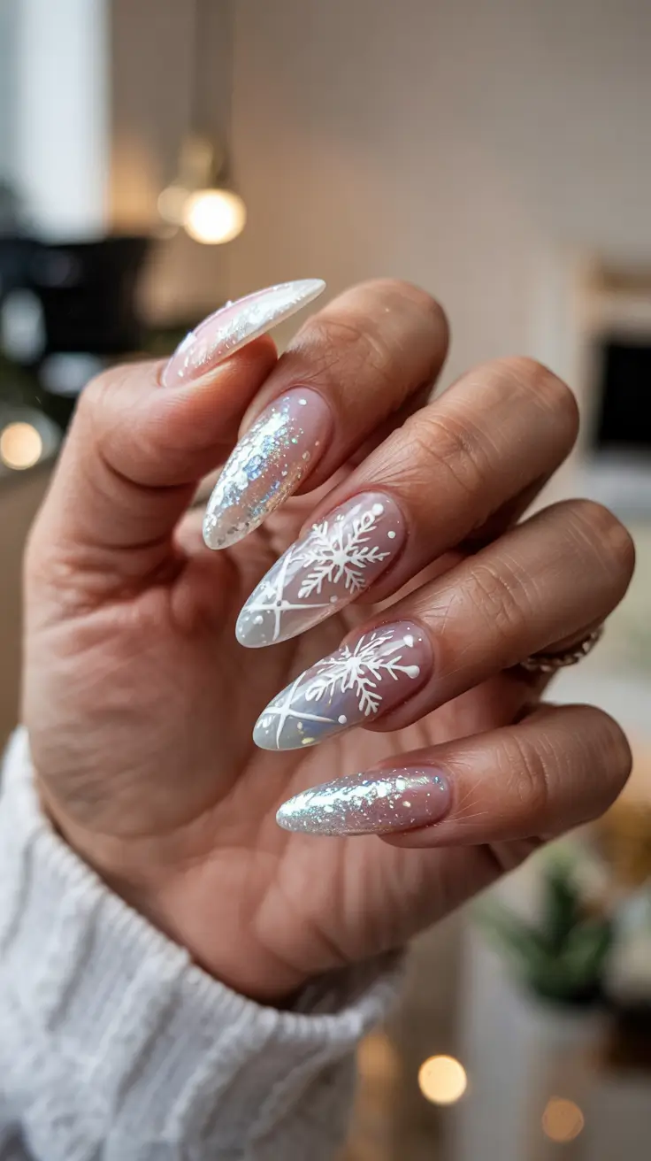 winter acrylic nails ideas - Snowdrift Ombre On Almond