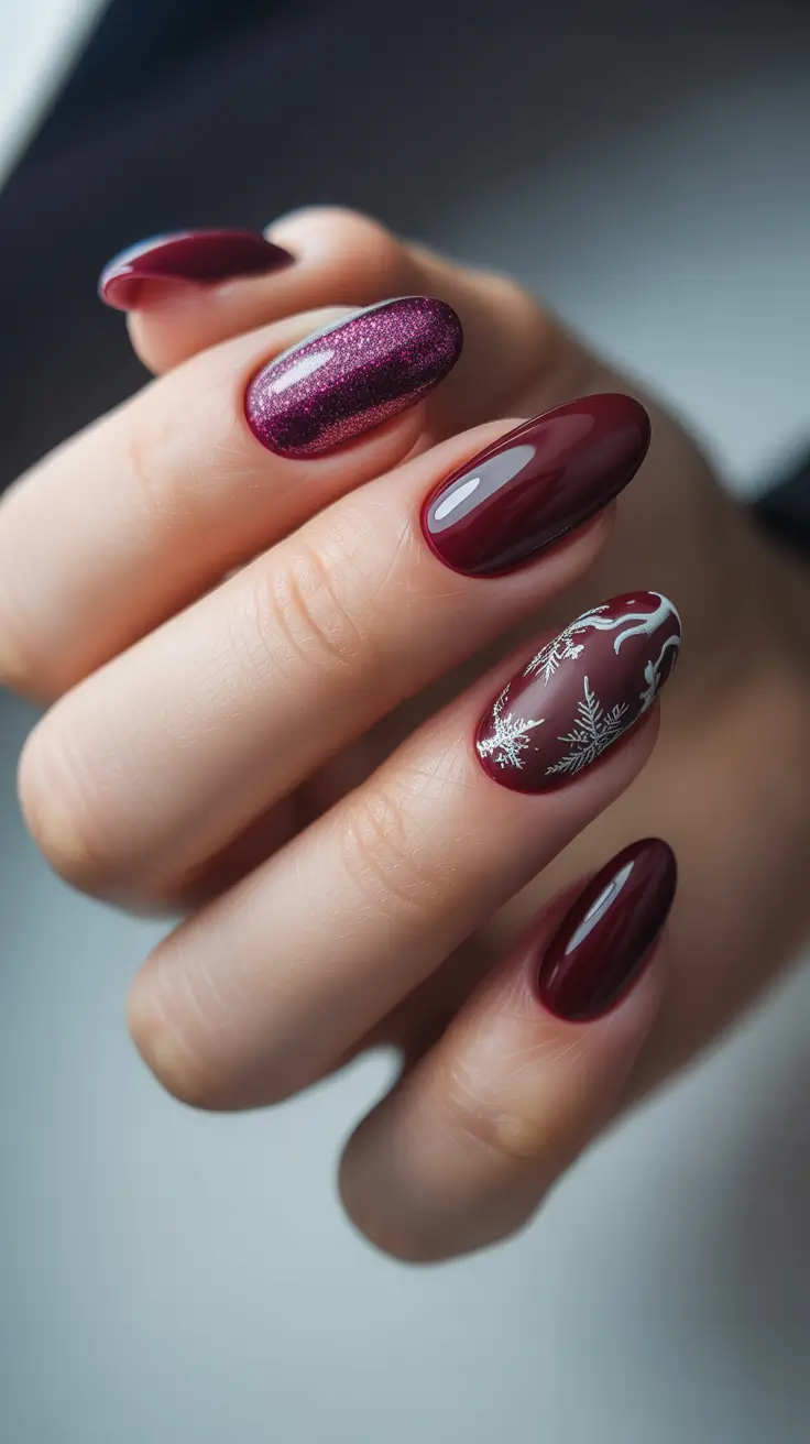 acrylic winter 2025 / 2026 nails design and color - Merlot Gloss With Micro-Twinkle
