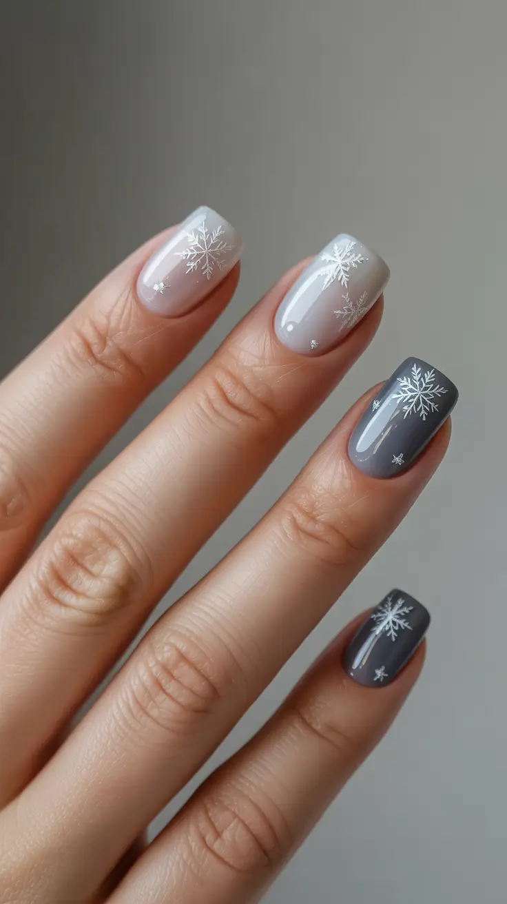 acrylic winter 2025 / 2026 nails design and color - Greige Gradient With Dainty Flakes
