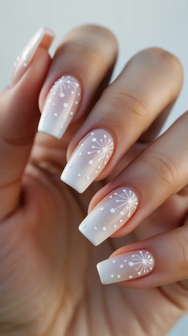 acrylic winter 2025 / 2026 nails design and color - Milk-Glass Snowfall Shorties