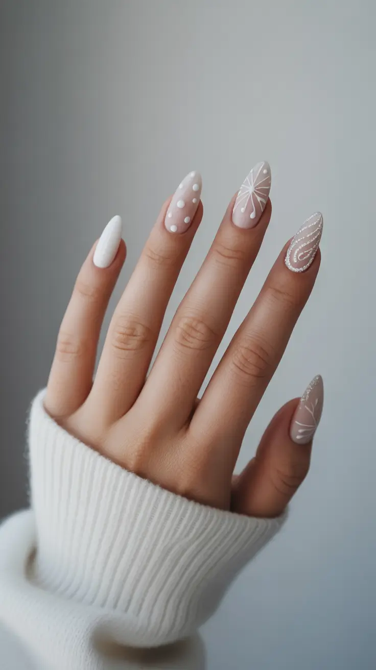 Winter Almond Nails 2025-2026 - Soft Winter Whites Mix and Match