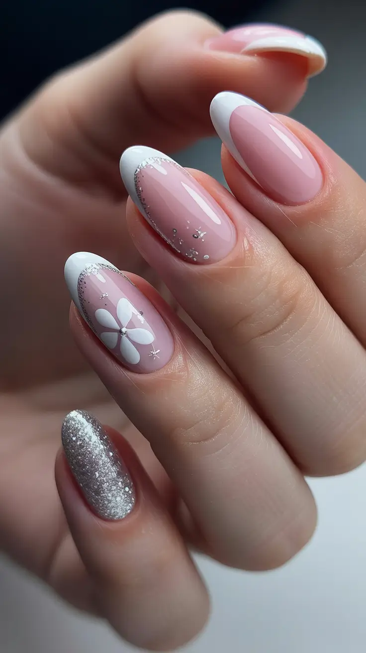Winter Almond Nails 2025-2026 - Soft Pink French Remix With Silver Accent