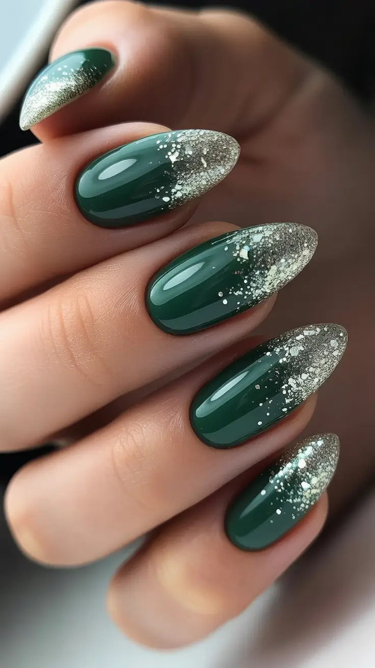 Winter Almond Nails 2025-2026 - Emerald Frost Gradient