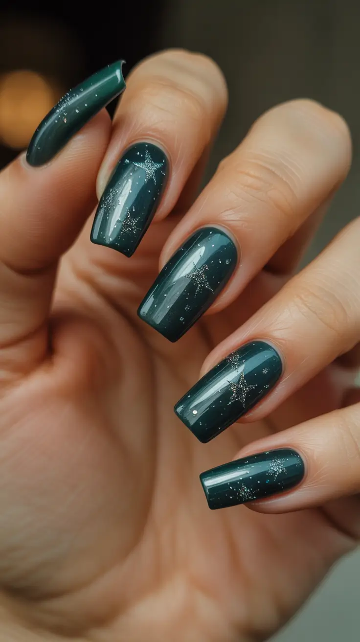 Winter Color Nails 2025-2026 - Stargazed Teal With Micro-Glitter Constellations