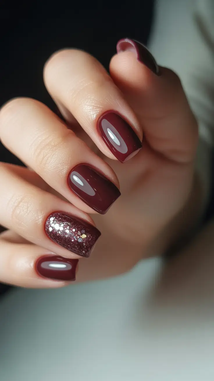 Winter Color Nails 2025-2026 - Garnet Sparkle With Accent