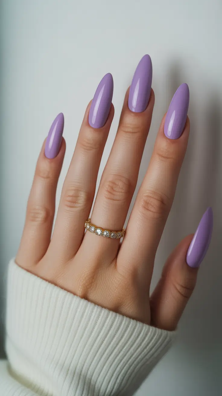 Winter Color Nails 2025-2026 - Iced Lilac Almonds - Clean and Glossy