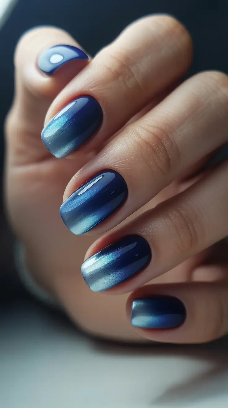 Winter Color Nails 2025-2026 - Aurora Navy Gradient Short