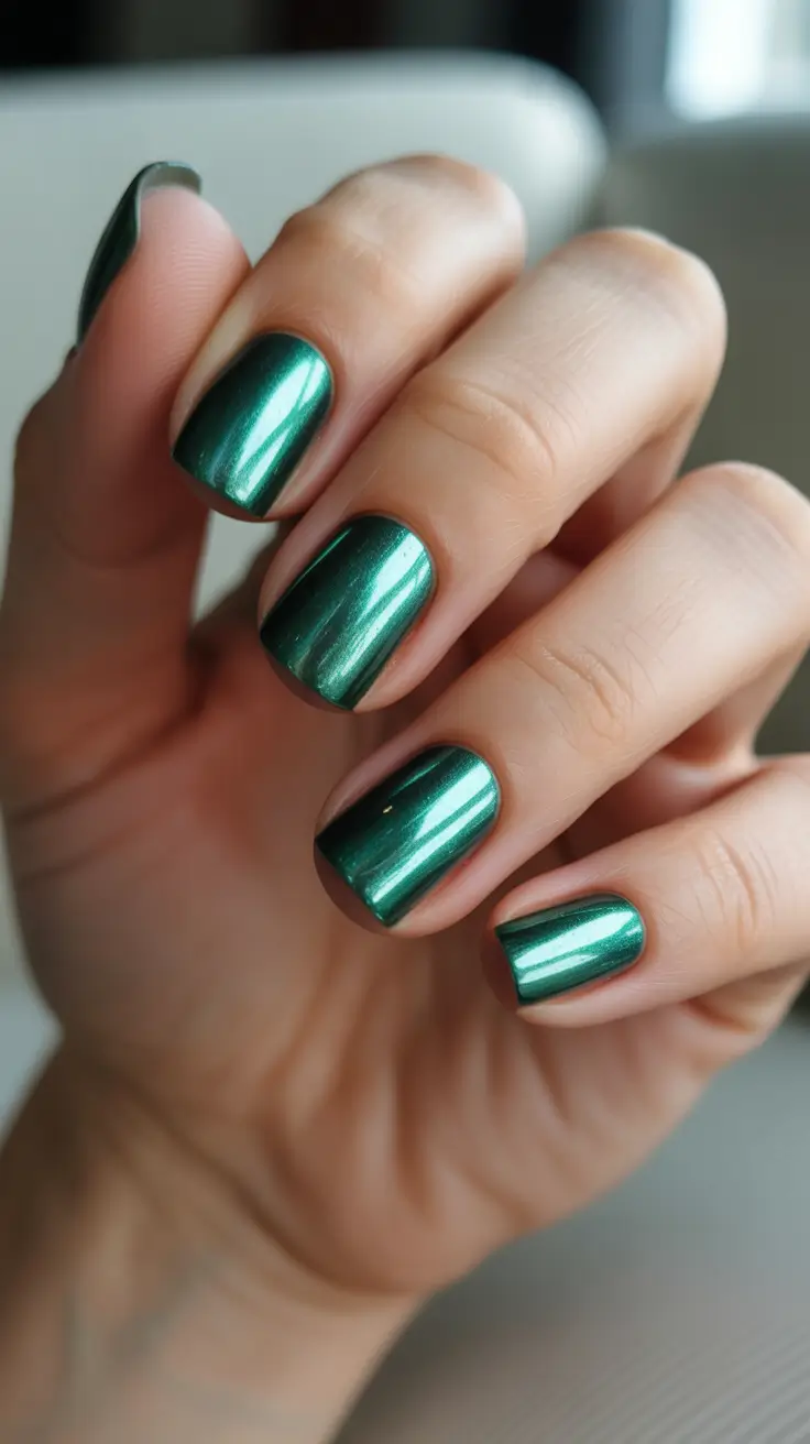 Winter Color Nails 2025-2026 - Chrome Fir Metallic Short