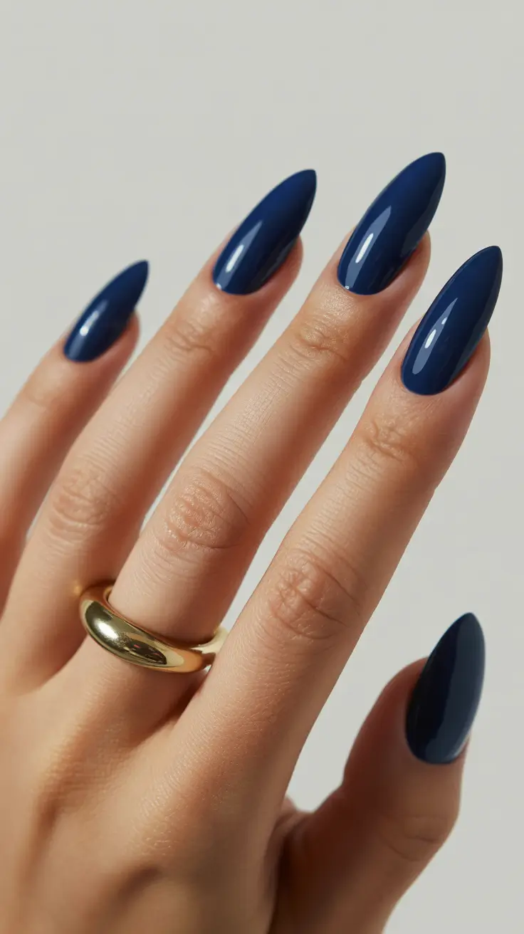 Winter Color Nails 2025-2026 - Midnight Navy Almond - Sleek and Minimal