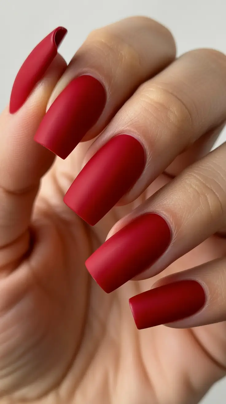 Winter Color Nails 2025-2026 - Velvet-Matte Cranberry Squares