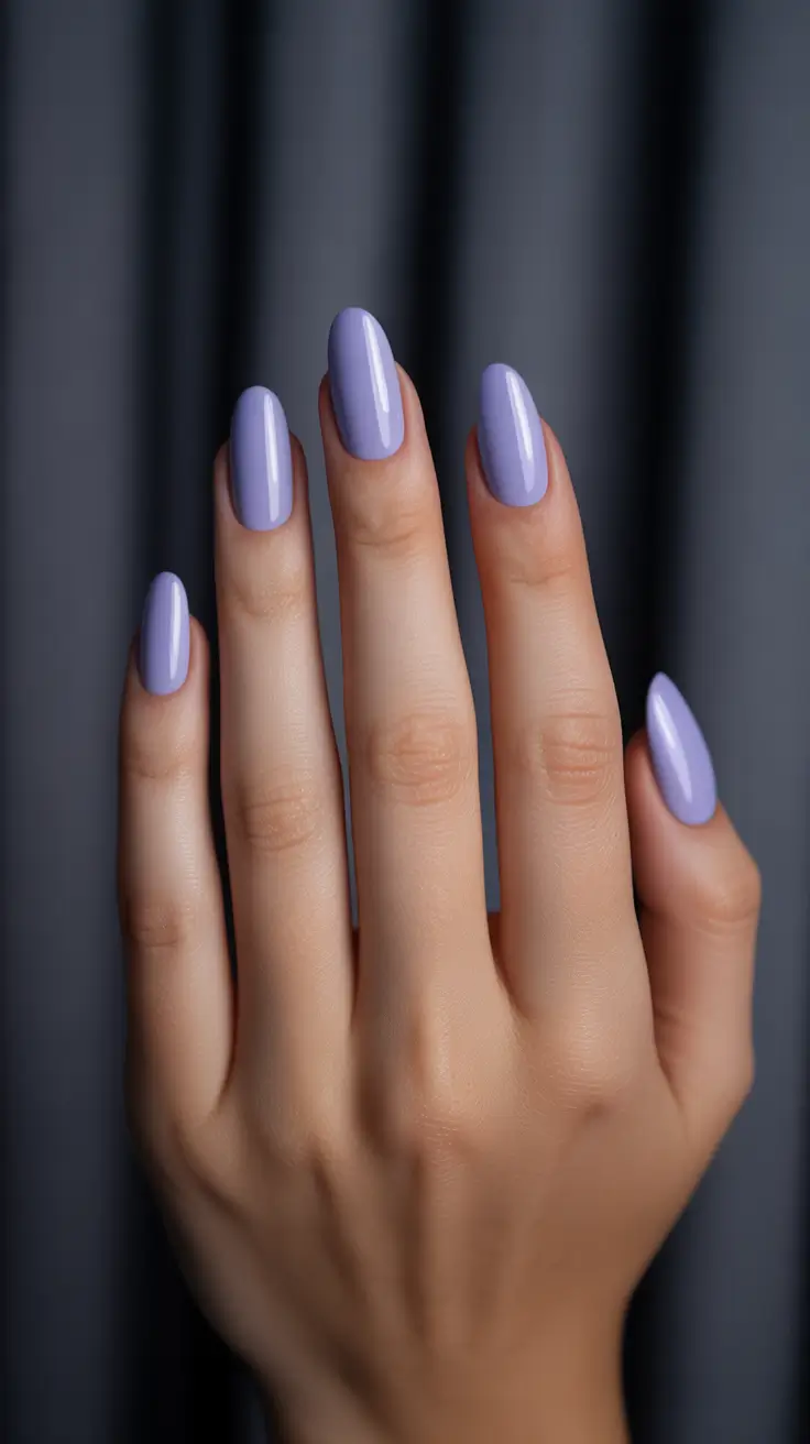 Winter Color Nails 2025-2026 - Frosted Lilac Ovals With High Gloss