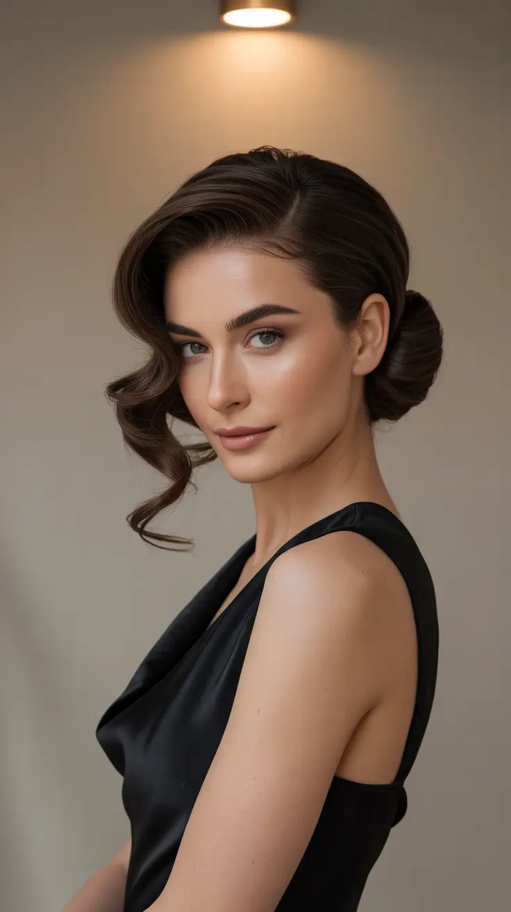 Formal Hairstyles for Women Winter 2025-2026: Side-Part Chignon with Sculpted S Wave