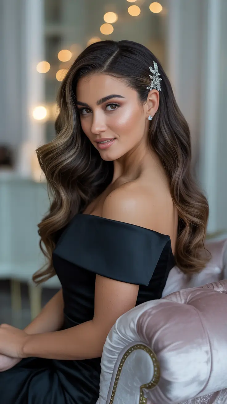 Winter 2025–2026 Formal Hairstyles for Women - Hollywood Waves With Minimal Sparkle Clip
