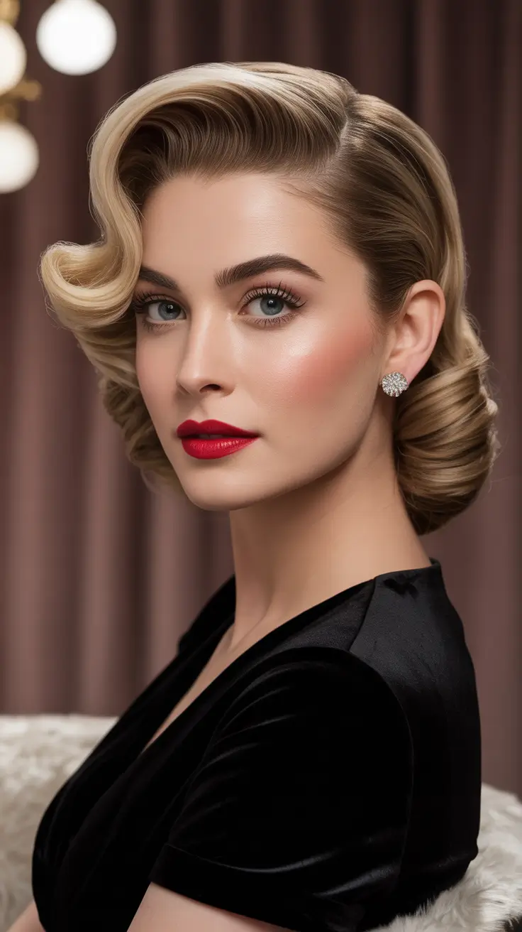 Vintage Sculpted Wave With Tucked Nape Roll