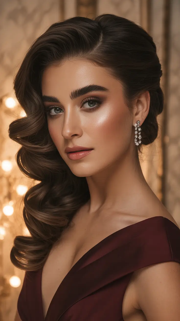 Winter 2025–2026 Formal Hairstyles for Women - Velvet-Ready Deep-Side Waves With Lift