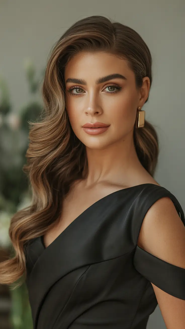 Winter 2025-2026 Formal Hairstyles for Women - Old-Hollywood Side Waves With Liquid Shine