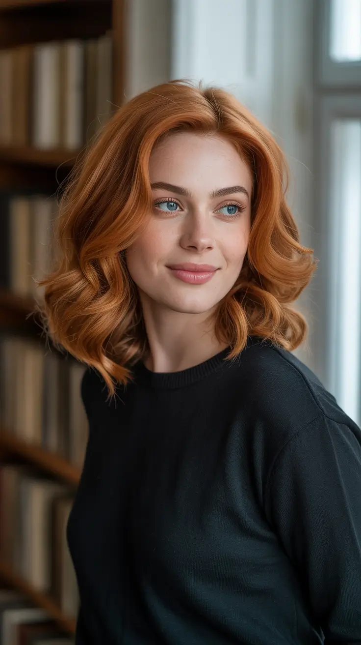 Hair Color Ideas: Auburn for Winter 2025 - 2026 - Bouncy Auburn Lob With Cozy Volume