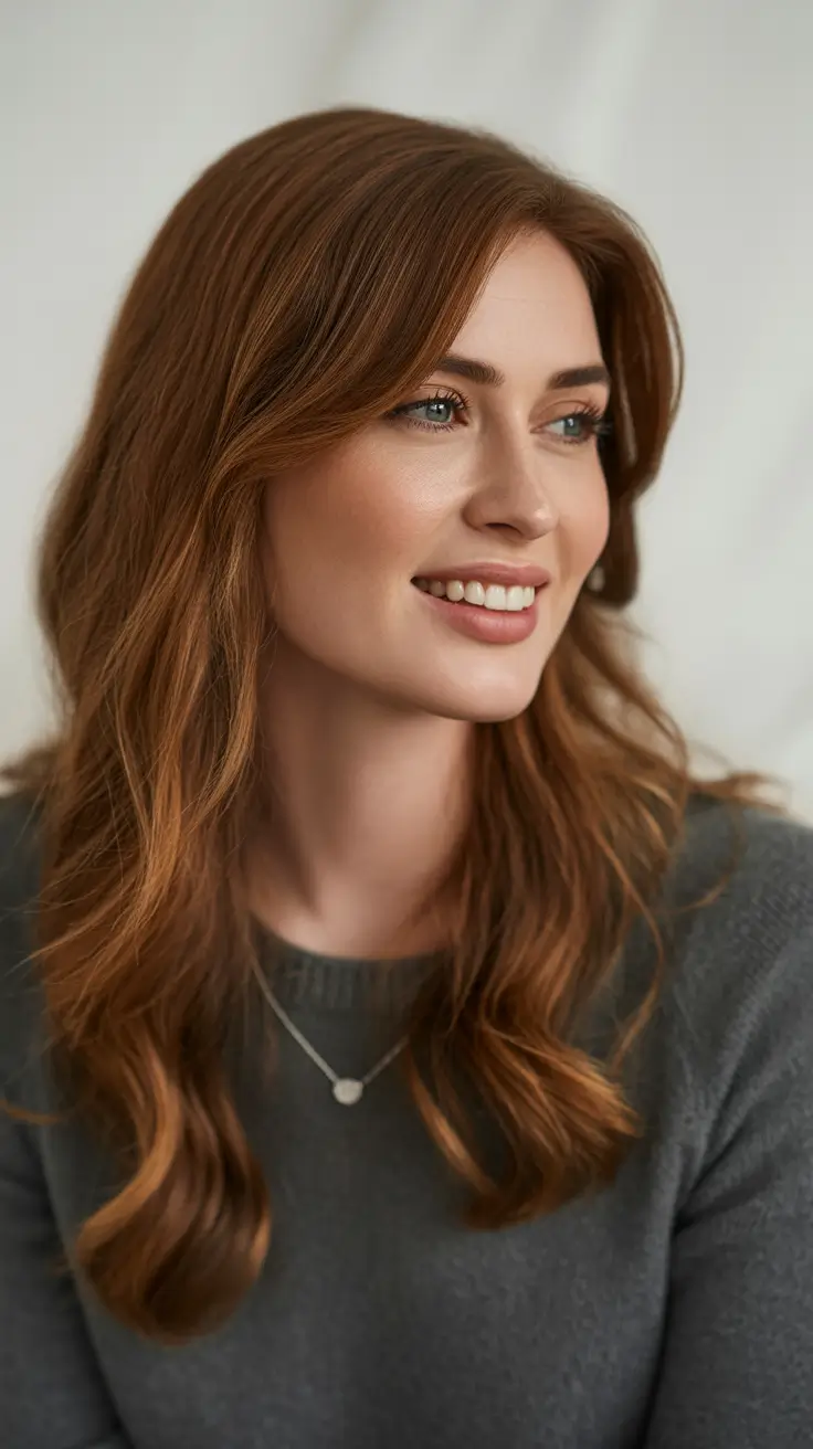 Hair Color Ideas: Auburn for Winter 2025 - 2026 - Red-Brown Auburn With Subtle Framing Highlights