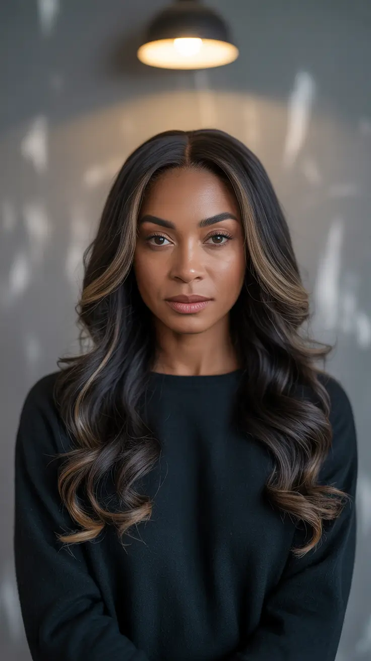 Hair Colors Winter 2025-2026 Dark Skin - Ashy Cocoa With Beige Money Piece