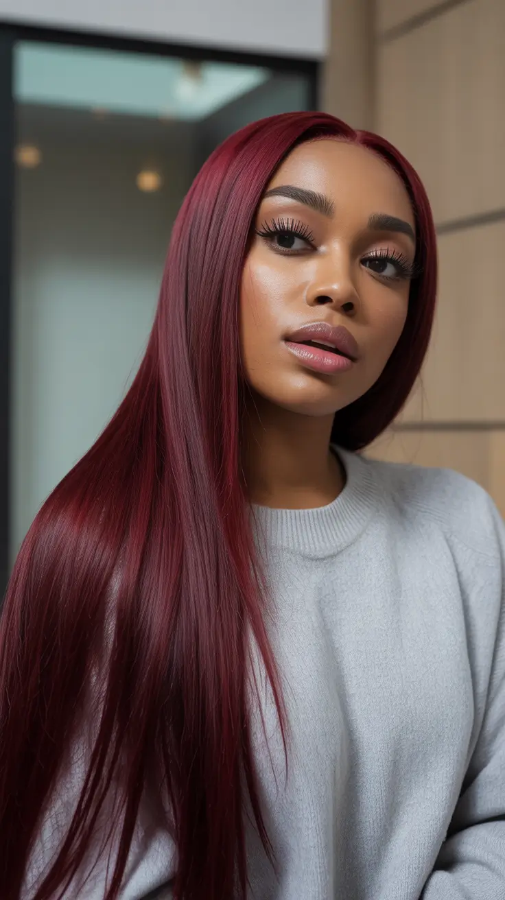 winter hair colors for dark skin - Red Wine Glass Hair