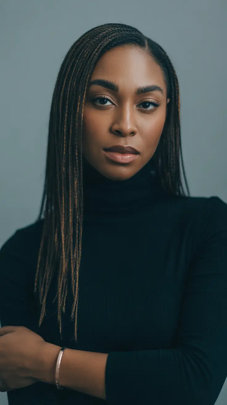 winter hair colors for dark skin - Micro Braids With Chocolate And Honey Threads