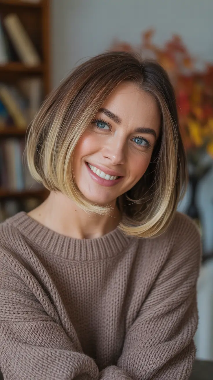 winter haircuts ideas 2025 / 2026 - Polished Contour Bob With Blonde Halo