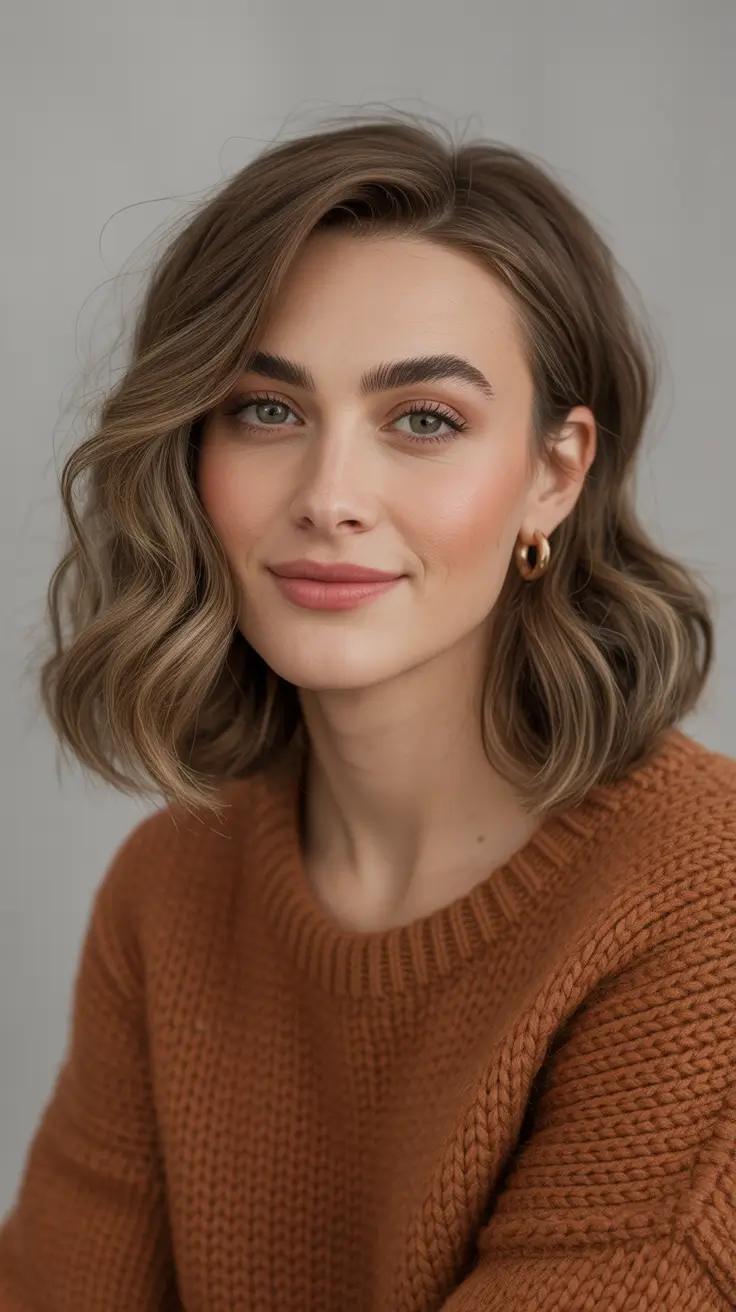 winter haircuts ideas 2025 2026 - Textured Lob With Sand-Beige Balayage