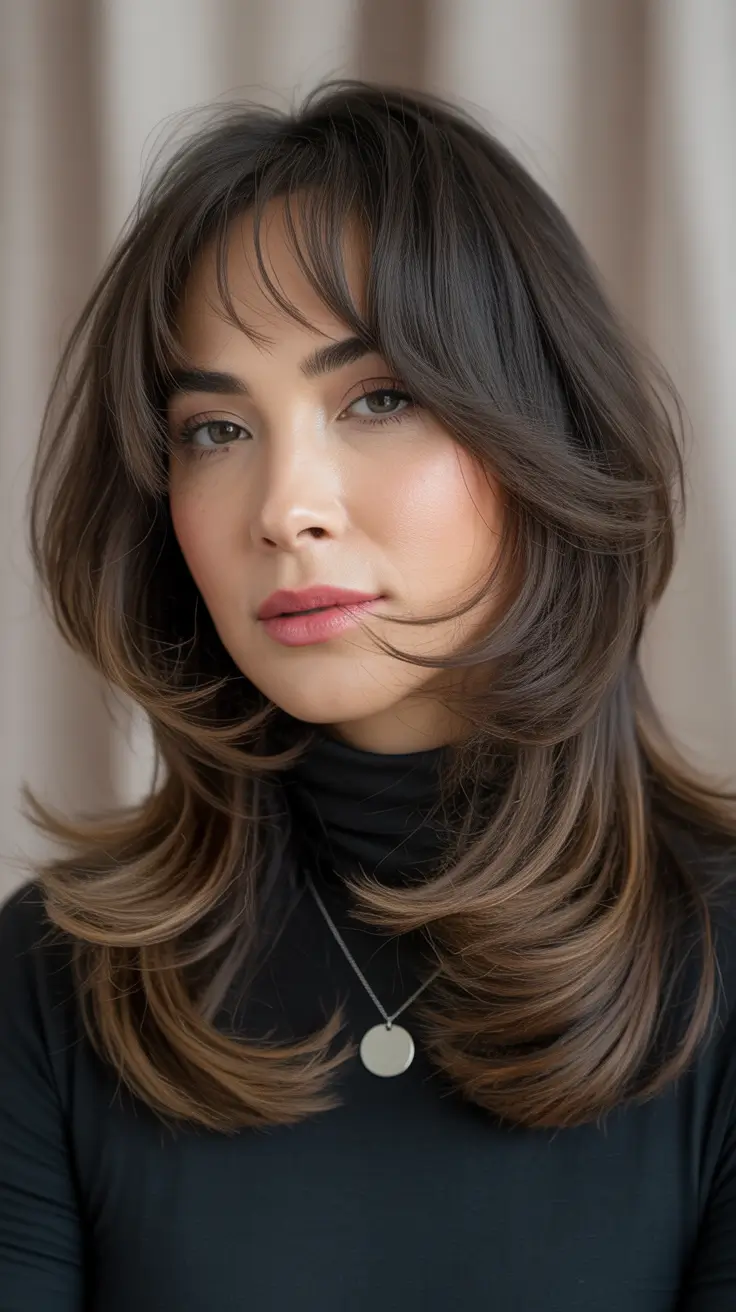winter haircuts - Butterfly Layers With Curtain Bangs