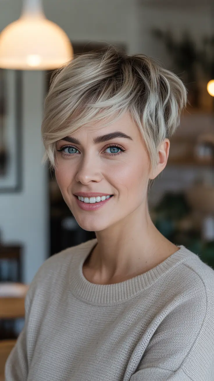 winter haircuts ideas 2025 / 2026 - Feathered Bixie With Side-Swept Fringe