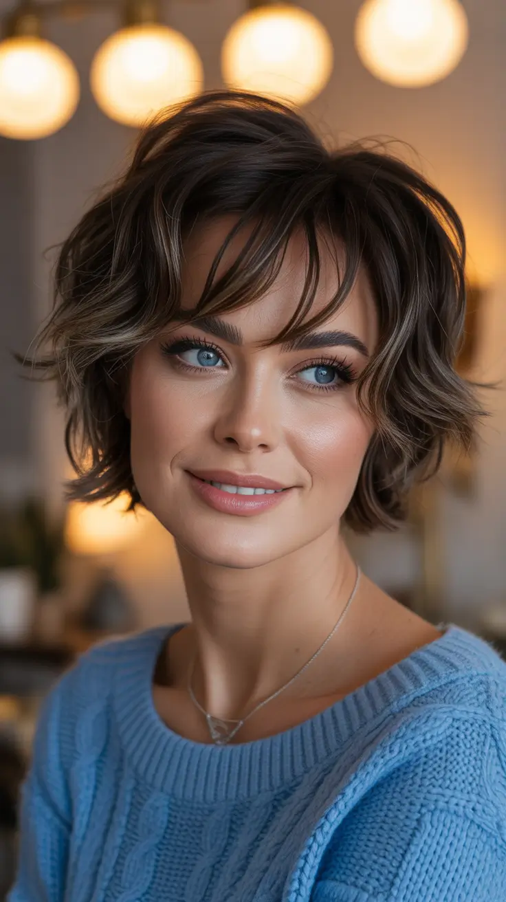 winter haircuts ideas 2025 / 2026 - Shaggy Layered Bob With Airy Bangs