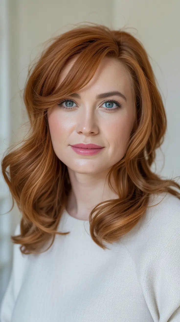 winter haircuts and colors - Cinnamon-Glazed Long Layers with Side Bangs