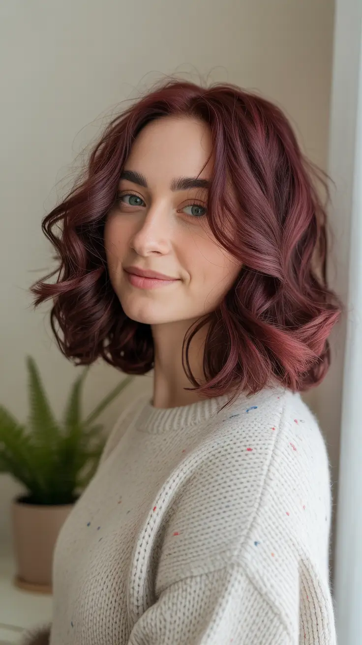 winter haircuts and colors - Cranberry Velvet Lob With Gloss